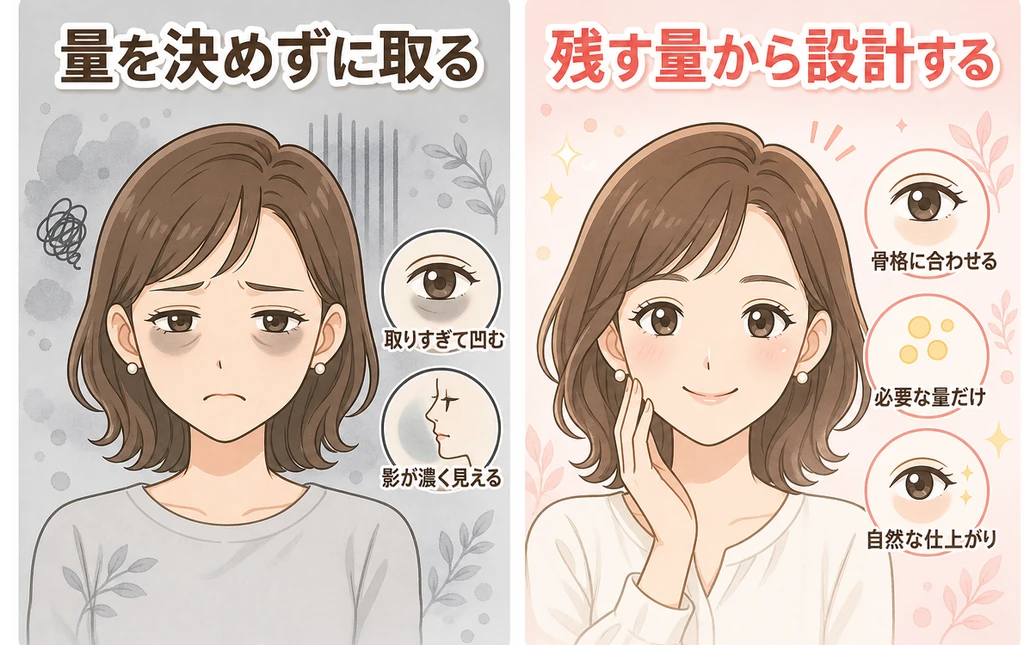 切らないクマ取りのやり方2つを左右で比べた図